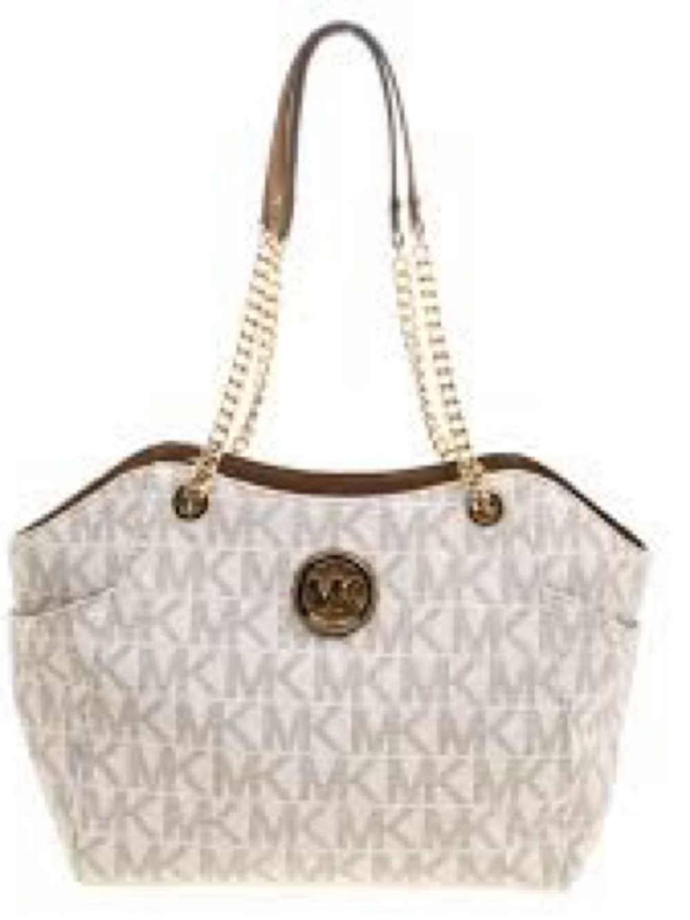 Michael Kors Cream Logo Tote with Gold Chain Handles